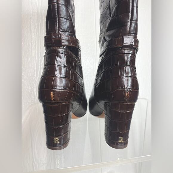 ROUJE PARIS Loana Croco Chocolat Heeled Riding Boots 37 - Picture 10 of 14